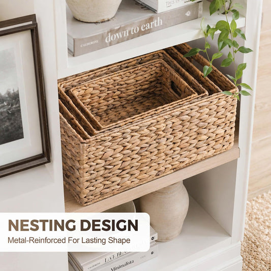 M4DECOR Set of 4 Wicker Storage Baskets for Shelves, Water Hyacinth Storage Baskets, Wicker Baskets for Storage, Kitchen Organizers and Storage Pantry (4 packs)