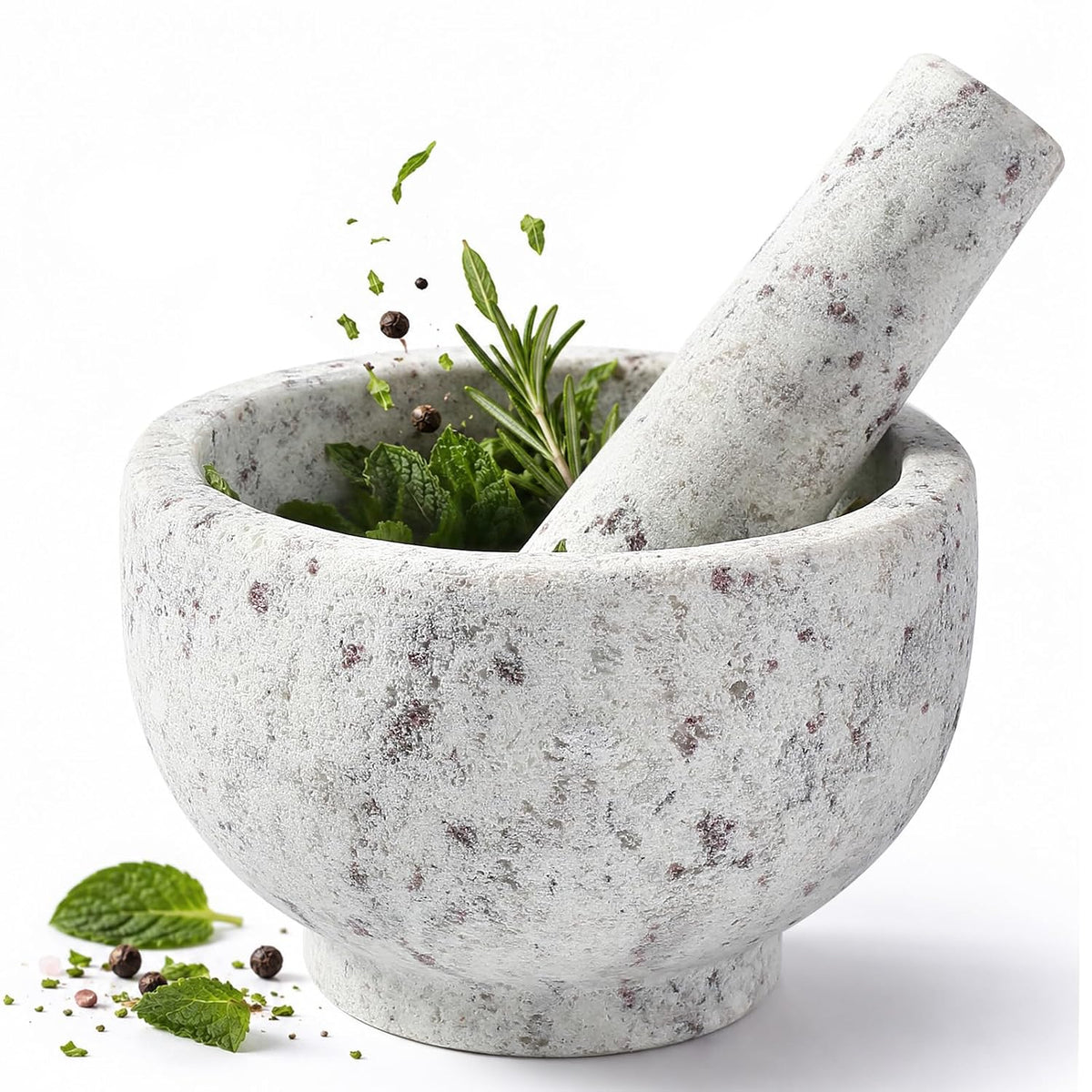 Koville Luxury Marble Mortar and Pestle Set, 7"-4cups Grinder Bowl for Guacamole, Salsa, Pill Crusher, Spice, Herb, Garlic, Nut, Heavy Duty Grinder for Kitchen