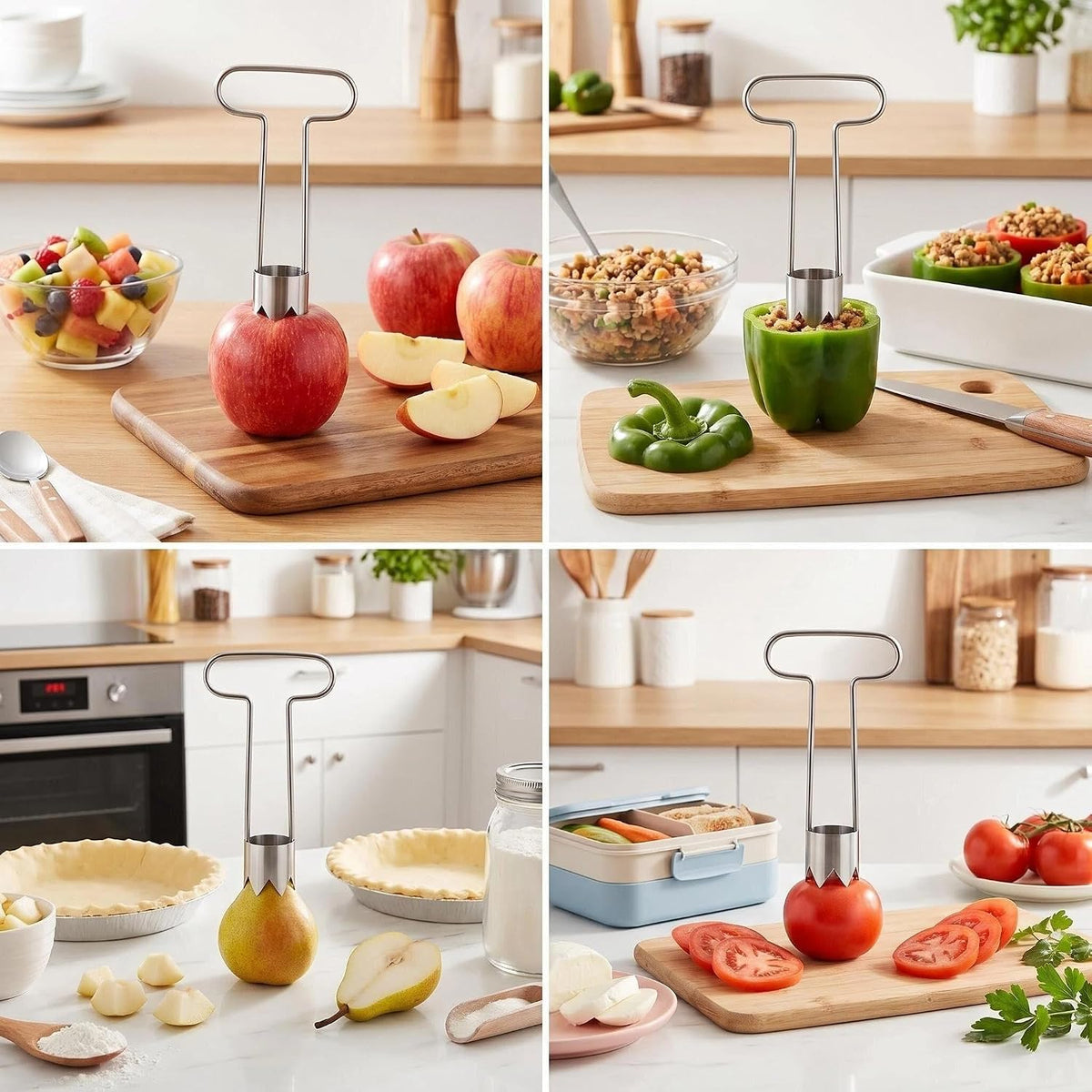 T-Handle Fruit & Vegetable Corer, Stainless Steel Apple, Tomato, Bell Pepper Core Remover, Easy Kitchen Tool for Quick Fruit & Vegetable Prep