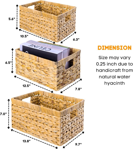 M4DECOR Set of 6 Water Hyacinth Storage Baskets – Wicker Storage Baskets for Shelves, Pantry Baskets for Organizing, Handwoven Wicker Baskets for Storage (6 Packs)