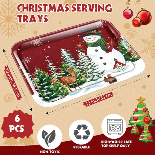 Rtteri 6 Pcs Hawaiian Luau Party Serving Trays 13" x 10" Reusable Plastic Tropical Melamine Dishes for Hawaii Luau Party Summer Platters Tableware Decoration