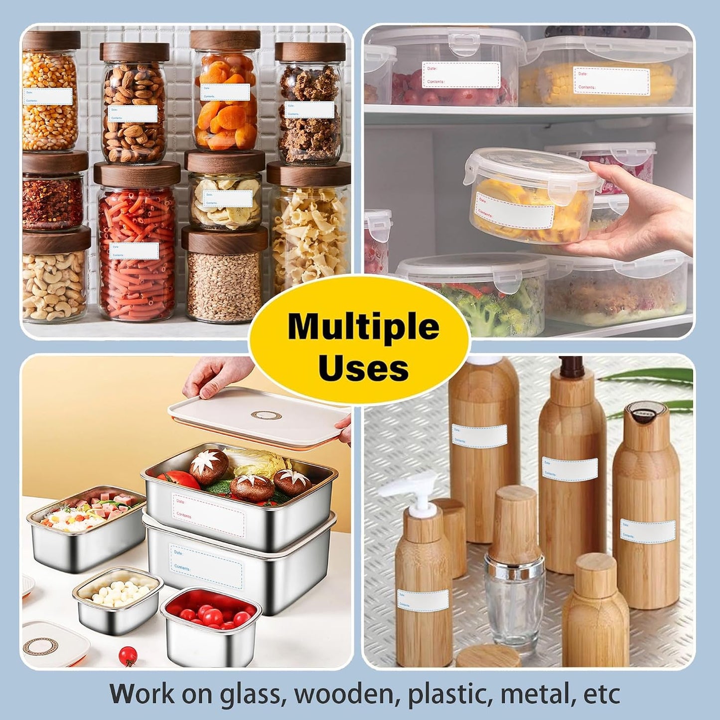 1000Pcs Food Labels, AIMEIKI 2 Rolls 1 x 2 Inch Removable Date Stickers Waterproof Food Storage Stickers for Freezer, Refrigerator, Food Containers Easy Clean No Residue