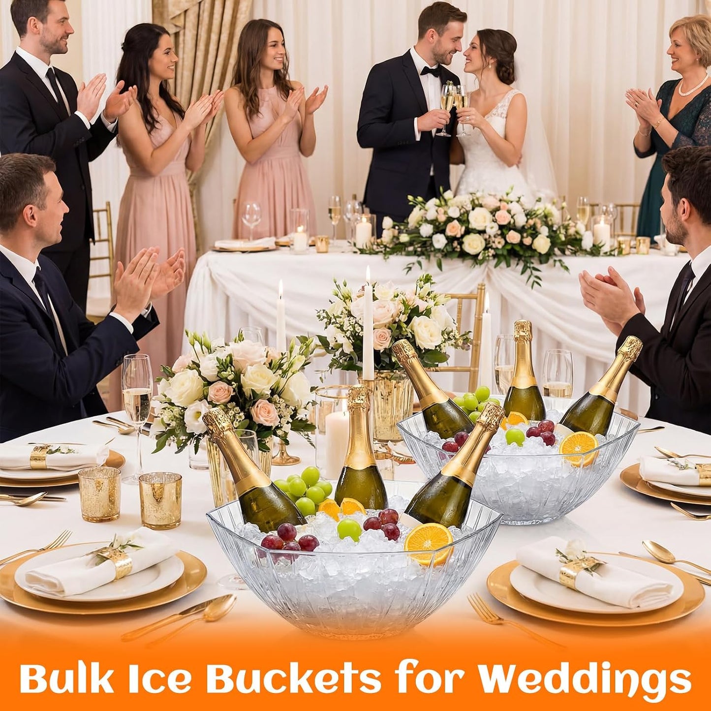 Novabright 6 Pcs 3L Ice Buckets for Parties with Scoops and Tongs Acrylic Champagne Beer Chiller Tub Beverage Wine Bucket for Mimosa Cocktail Bar, Chiller Bin and Events