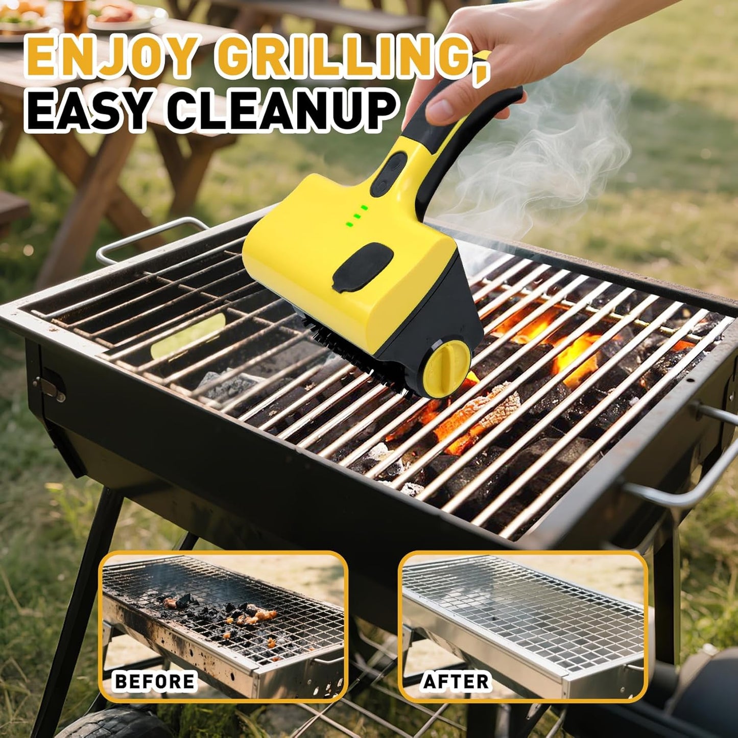 Power Grill Cleaner with Dual Brushes & Water Spray - Cordless Electric Grill Brush for Outdoor Grill, 2600mAh Fast Charge Battery and No Shedding Bristles Design