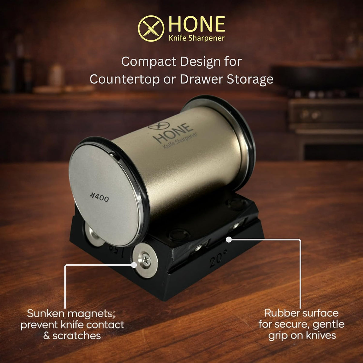 𝗛𝗢𝗡𝗘 𝗞𝗻𝗶𝗳𝗲 𝗦𝗵𝗮𝗿𝗽𝗲𝗻𝗲𝗿 Engineered in Canada, Kitchen Rolling Knife Sharpener with Ball Bearings, Detachable Dual-Sided Diamond Plates, Small Knives Slot, 20° & 15° Precision Sharpening