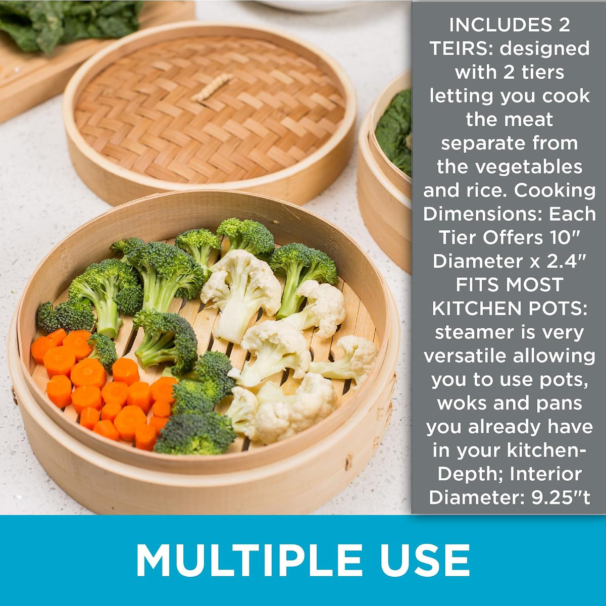 BirdRock Home Bamboo Steamer (Classic Bamboo, 8" Diameter)