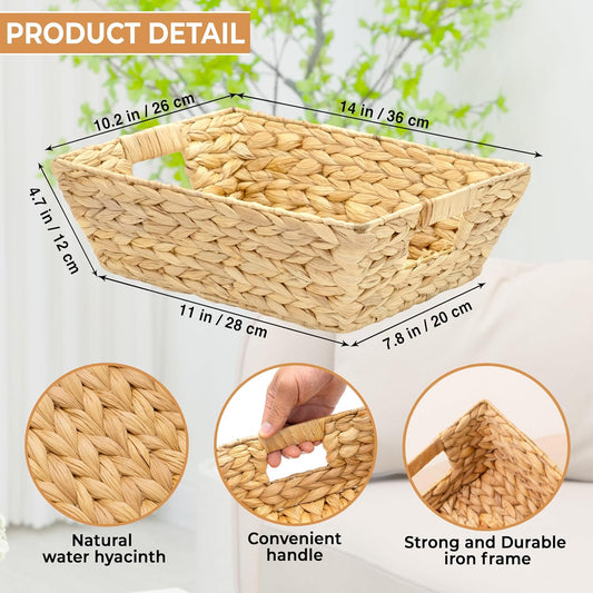 M4DECOR Set of 12 Water Hyacinth Wicker Storage Baskets for Shelves – Woven Snack Baskets for Organizing Pantry, Closet – Natural Storage Bins with Handles (12 Packs)