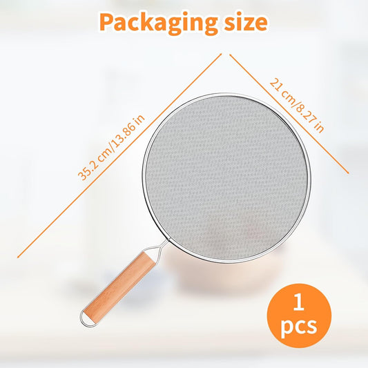 Grease Splatter Screen for Frying Pan - 8Inch Stainless Steel Splatter Guards Mesh with Wood Handle, Pan Cooking Pots Food Strainer, Hot Oil Splash Protector Splatters Screen for Frying Pans
