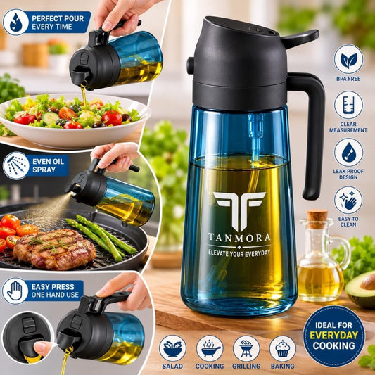 Oil Sprayer for Cooking – 16 OZ Oil Spray Glass Bottle for Air Fryer, Fine Mist Oil Dispenser, Refillable & Leak-Proof Cooking Oil Mister, Portion Control for BBQ, Salad, Baking & Kitchen Use