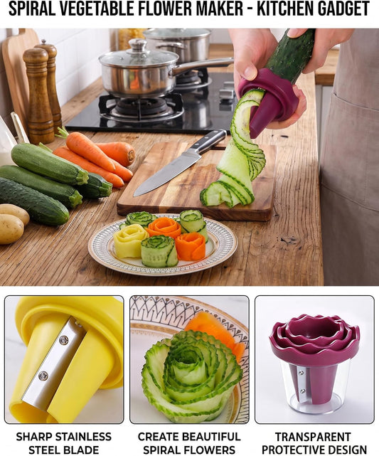 3D Handheld Spiral Long Vegetable Slicer With Rose Shape (Rose Red)