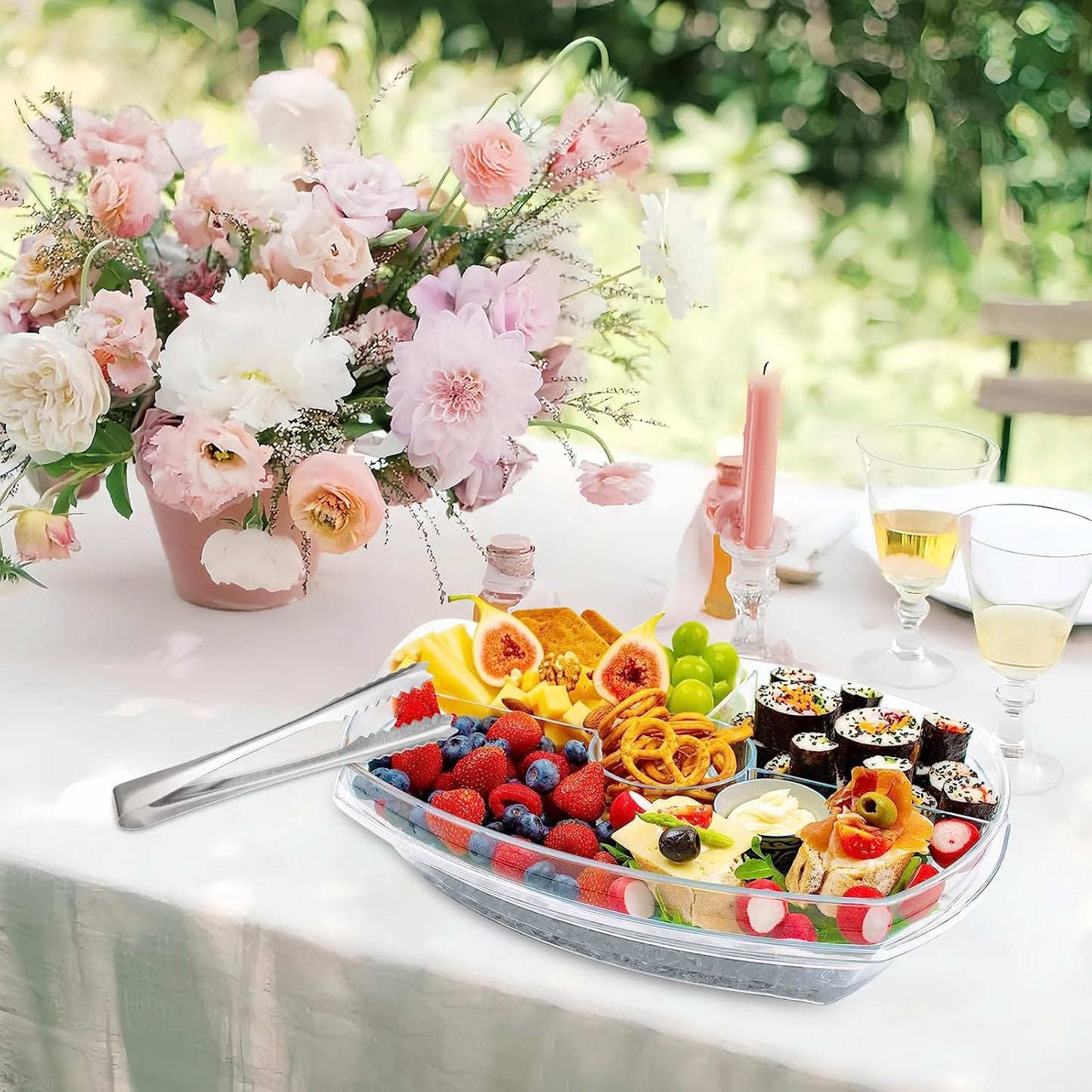 Chilled Serving Platters,Chilled Veggie Tray with Lid,Ice Serving Platters and Trays Cold Travel,Fruit Ice Serving Tray,Appetizer Fruit Snack Tray Keeps Food Cool