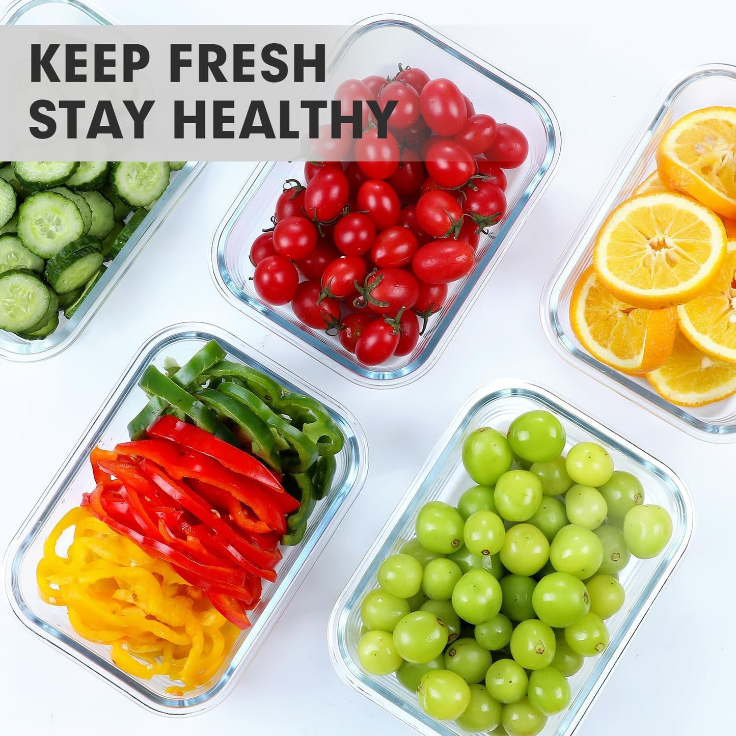 VERONES 5 Pack 36 OZ Glass Meal Prep Containers, Airtight Glass Lunch Containers Set, Glass Food Storage Containers with Lids,Exclusive of BPA, for Microwave, Oven, Freezer & Dishwasher Friendly,Grey