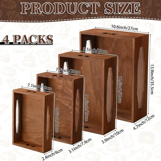 Novabright 4 Pcs Wooden Nesting Countertop Baskets 4 Size Wooden Storage Box with Handle and Metal Wire Multipurpose Wood Organizer Crate for Fruit Vegetable Kitchen Cabinet Bathroom, brown