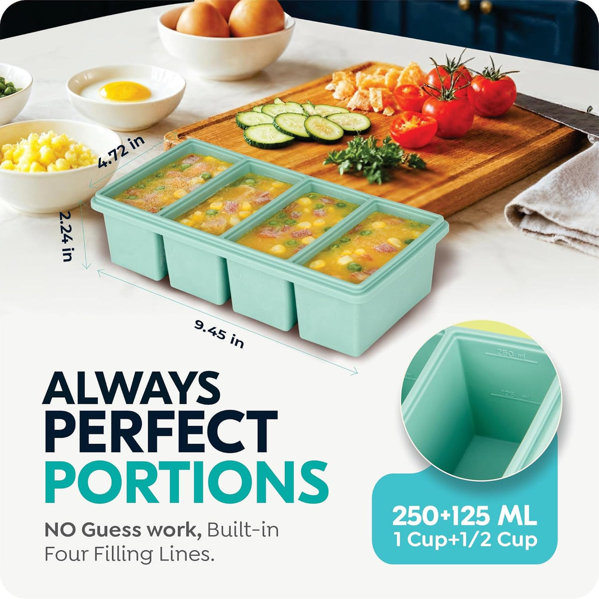 Silicone Freezer Trays with Lids, 2 Cup & 1 Cup & 1/2 Cup Soup Freezer Container Molds for Freezer - Leakproof, Dishwasher, Oven Safe, Ideal for Frozen Broth, Leftovers & Meal Prep, BPA Free 3 Pack