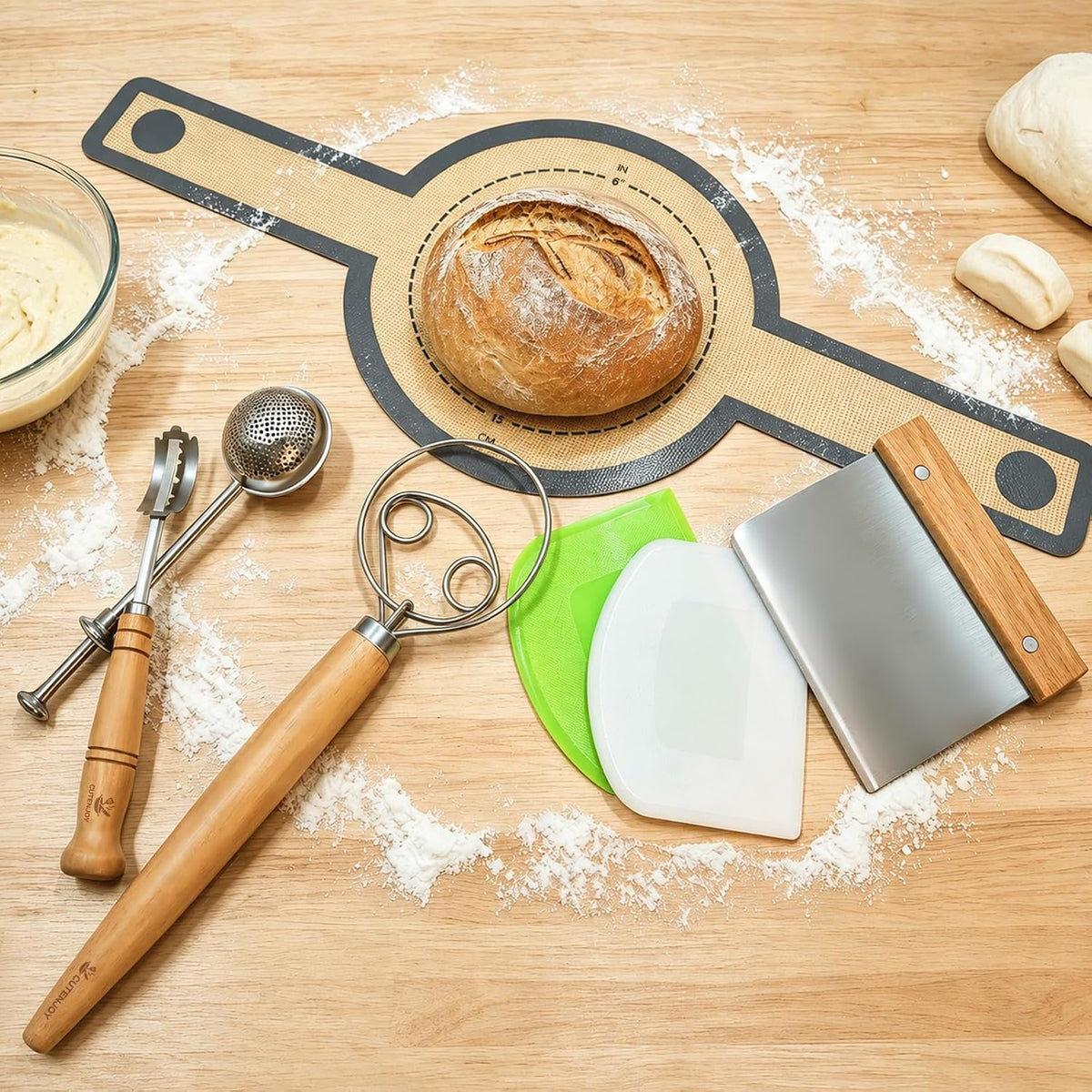 13-Inch Danish Dough Whisk Set, Sourdough Tools for Bread Making