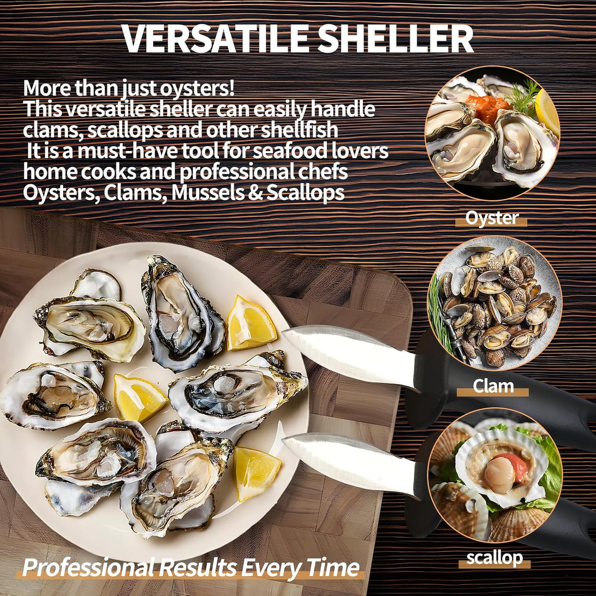 Oyster Knife Shucker Oyster Shucking Tool Perfect for Opening Clams, Mussels, Scallops, Shellfish Ideal for Home Kitchens, Raw Bars & Chefs