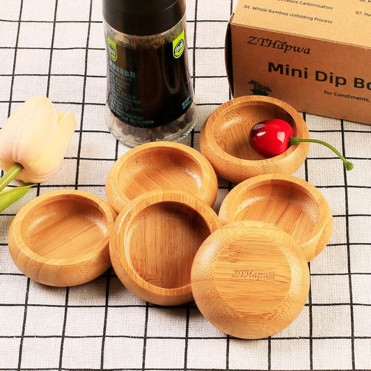Dipping Bowls Set, Small Bamboo Pinch Bowls for Soy Sauce/Condiment/Snacks, Mini Serving Bowls for Charcuterie Board for BBQ/Entertaining, 1.4 oz Bamboo Wooden Ramekins