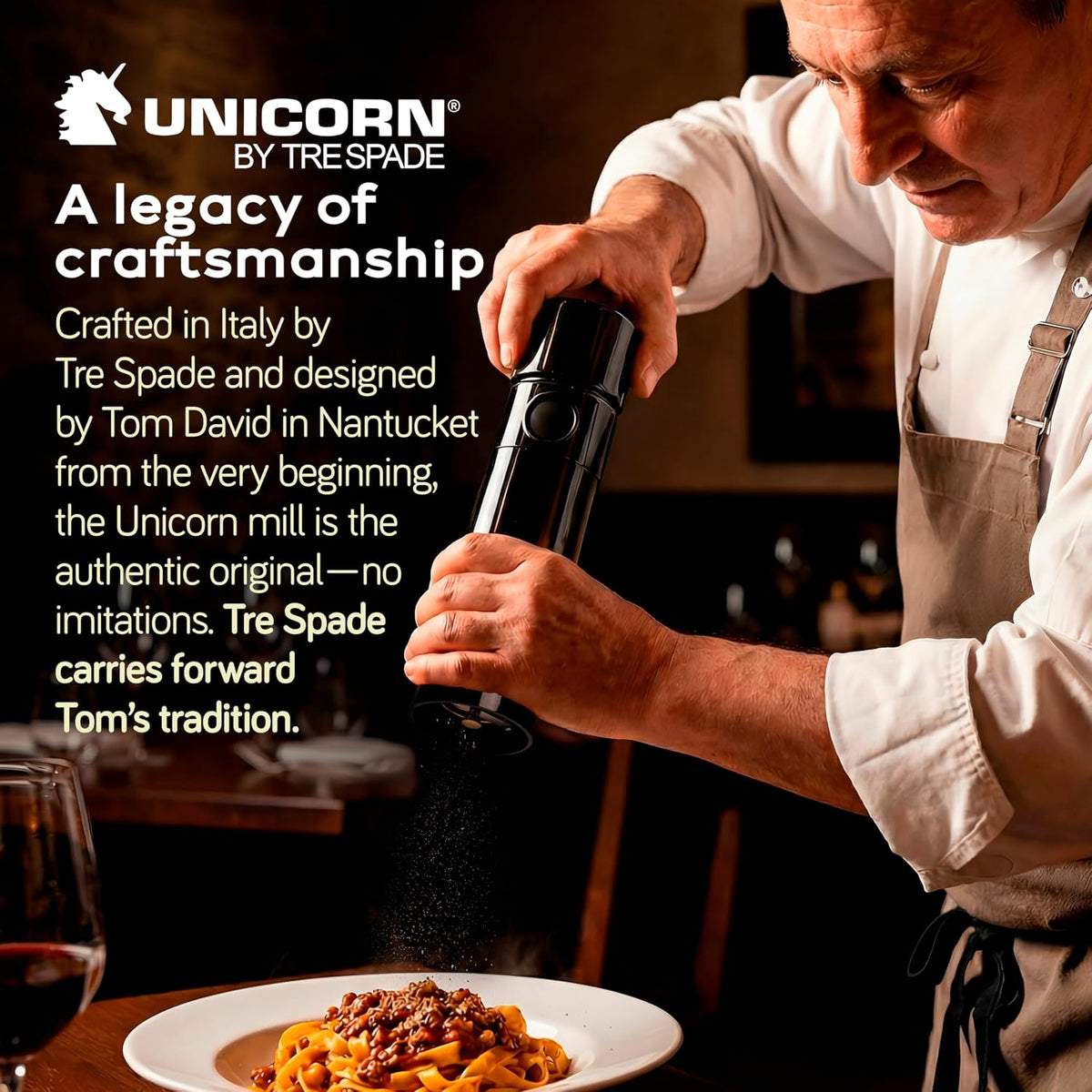 MAGNUM PEPPER GRINDER, Unicorn by TRE SPADE,Premium Manual Pepper Grinder with Steel Burrs, Adjustable Coarseness, High-Capacity Output, ABS Plastic, 6 Inch Small Size, Made in Italy