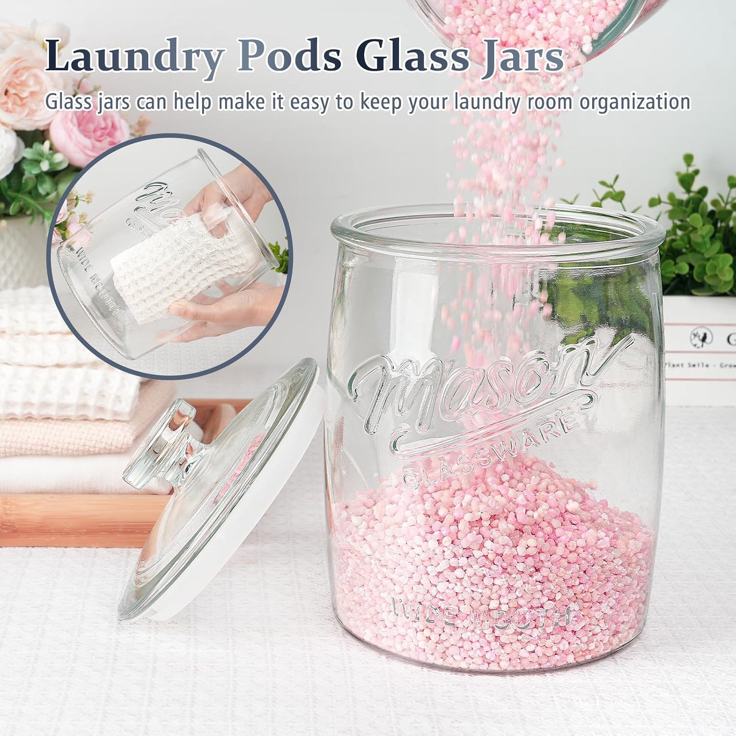 Folinstall 2 Pack 1 Gallon Glass Cookie Jar, Large Glass Jar with Airtight lid, Glass Food Storage Container for Cookies, Candy, Flour, Dog Treats, Coffee, Apothecary Jars