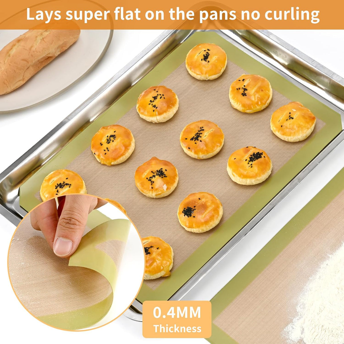 Luckyiren 2 Pack Silicone Baking Mat Set, Nonstick Half Sheet, Orange/Beige