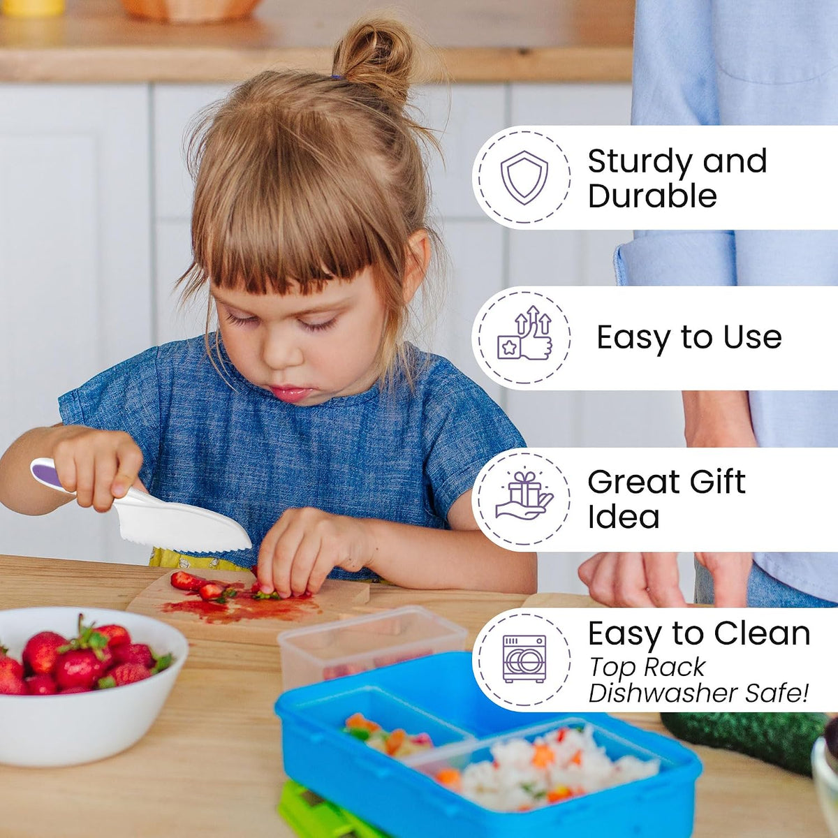 Zulay Kitchen 3-Piece Kids Knife Set for Real Cooking & Baking - Toddler Knives for Cutting Fruits, Veggies, & Cake - Children’s Montessori Knive with Serrated Edges - Safe & Fun Lettuce Knife (Red)