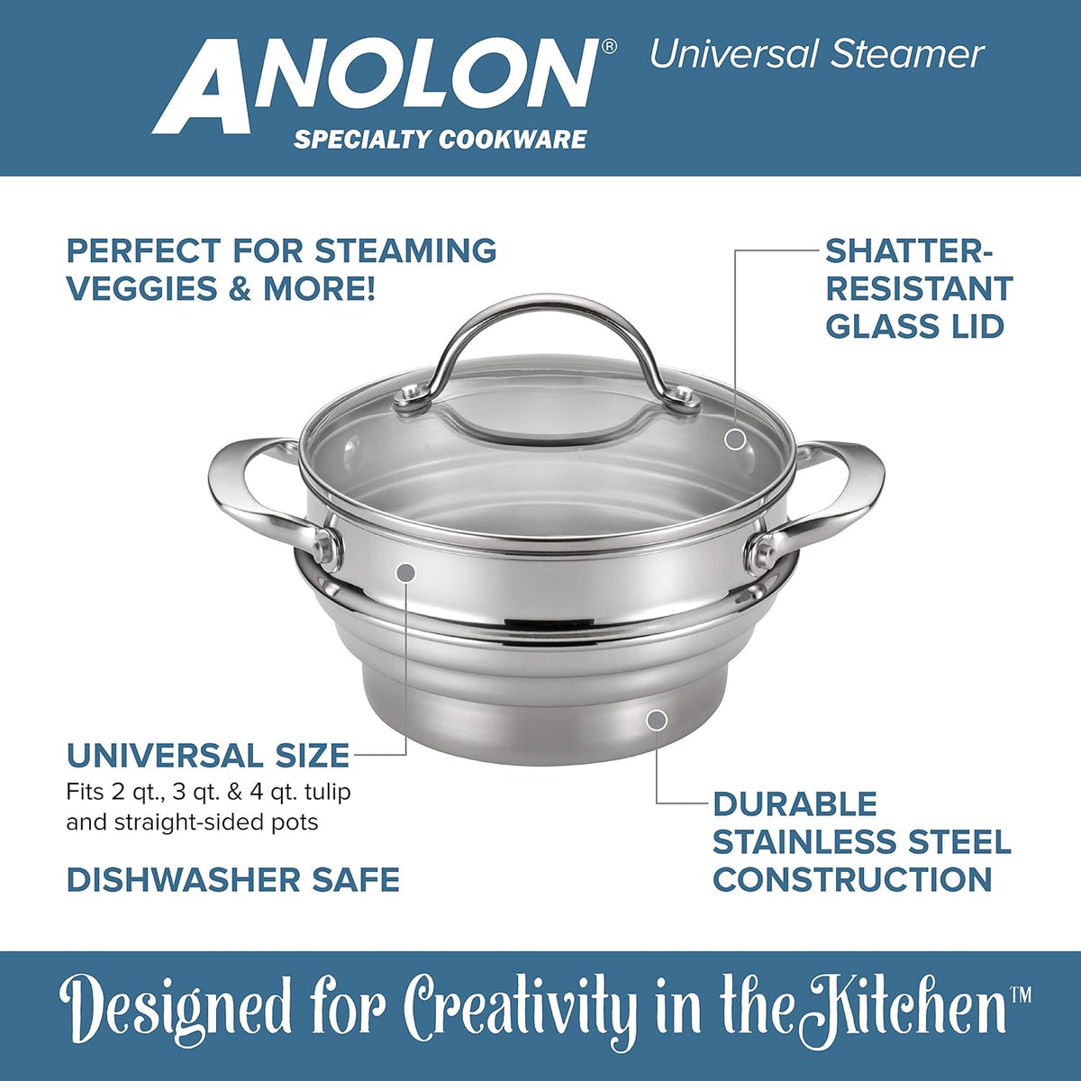 Anolon Classic Stainless Steel Universal Covered Steamer Insert