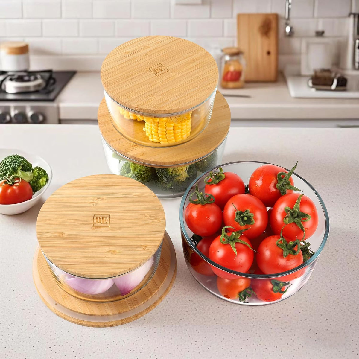 Glass Food Storage Containers with Bamboo Lids (4-Pack, 36oz) Airtight, Leakproof, BPA-Free Borosilicate Glass Meal Prep Containers – Eco-Friendly, Oven/Microwave/Freezer Safe-Plastic-Free & Reusable