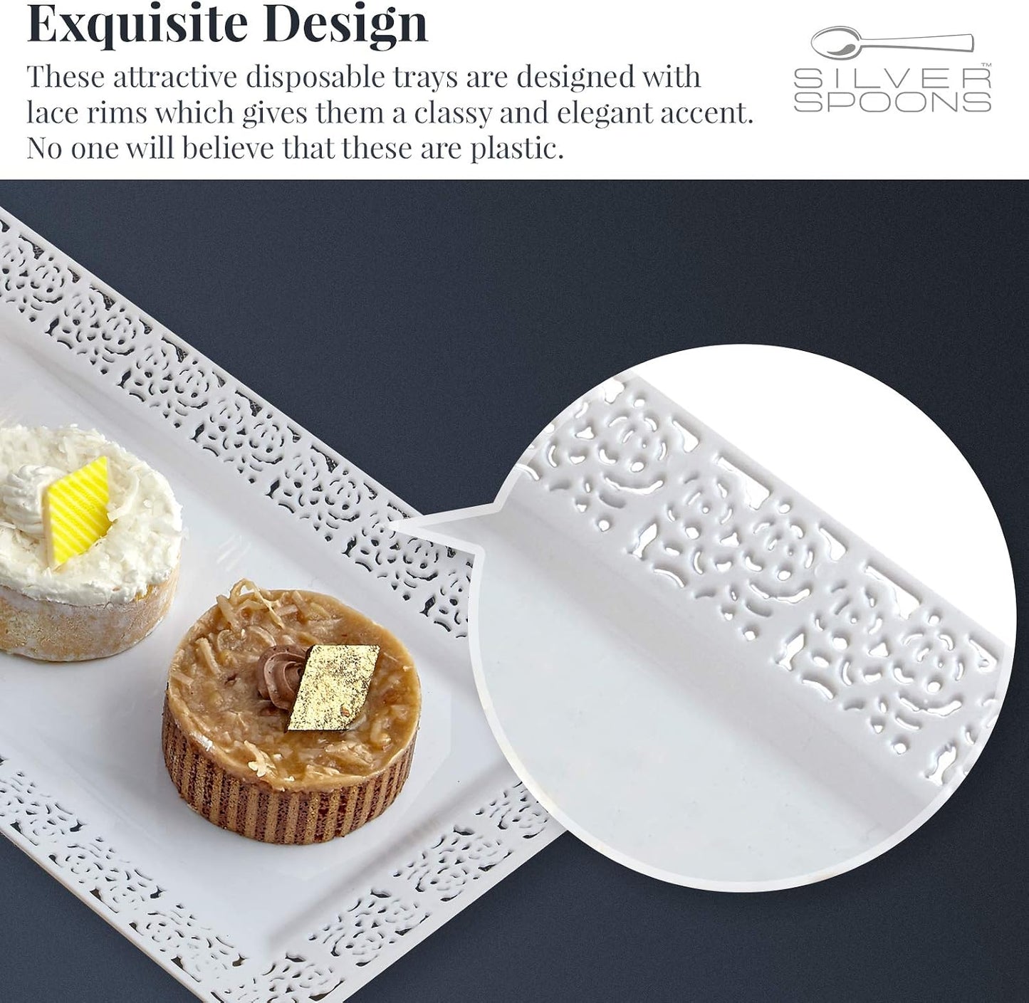 Rectangle White Serving Tray (2-Pack) - 17.5" Disposable Serving Platter for Appetizer, Fruits & Serving Dishes | Perfect Plastic Tray For Party Serveware