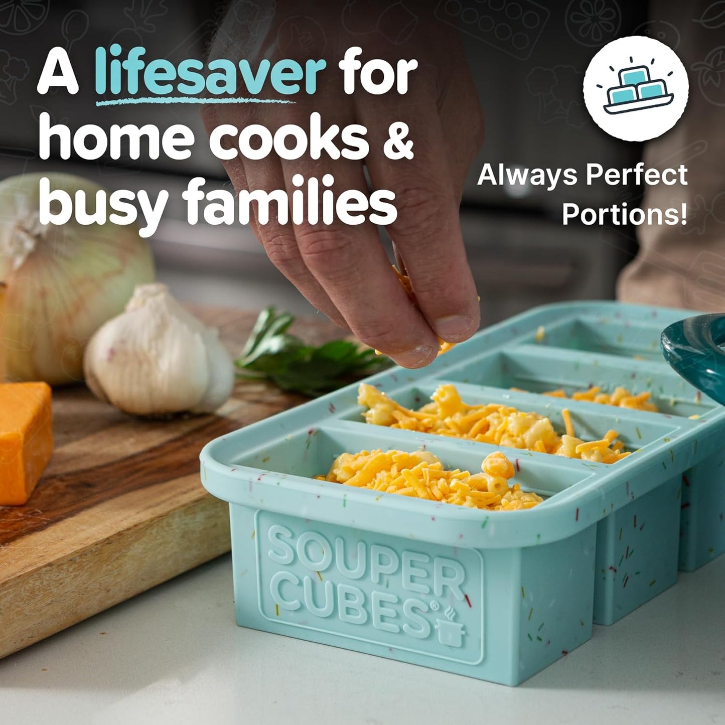 Souper Cubes 1 Cup Silicone Freezer Molds - Soup Cubes Perfect for Freezing Broth, Rice, Leftovers and More - Silicone Freezer Trays with Lids for Meal Prep - Aqua - 1-Pack