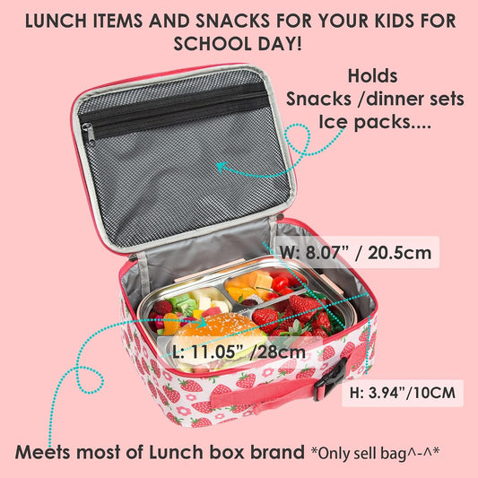Insulated Kids Dual Compartment Lunch Bags Tote for Girls Boys Toddler School Picnic Food Cooler Thermal with Strap Lunch Boxes Blue Unicorn