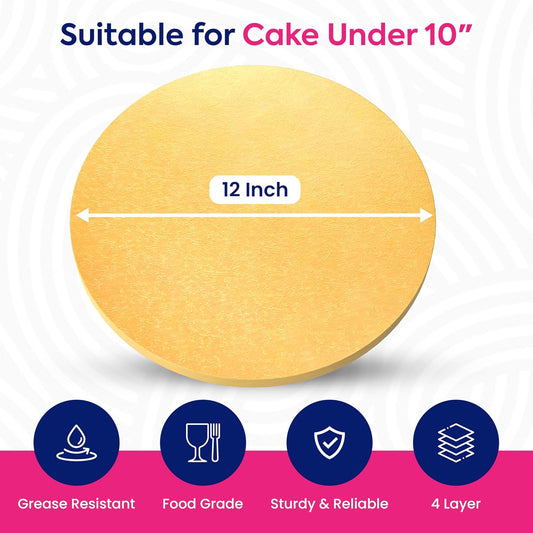 Riccle 12 Inch Single Gold Cake Drum - Smooth-Edged Pack of 1 - Sturdy Boards Round - Bend Resistant Multi-Layered Base for Minimalist Displays