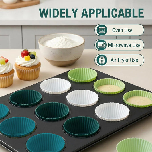 Reusable Silicone Cupcake Liners, BPA Free Silicone Muffin Cups for Baking, Oven Microwave Air Fryer Safe, 2.75 x 1.7 x 1.2 Inches, Dishwasher Safe Baking Cups, 8 Rainbow Colors, 24 Pack