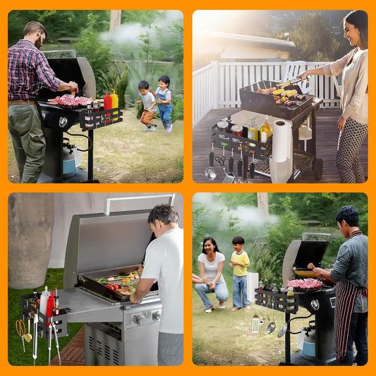 Griddle Caddy for Blackstone 28"/36" Griddles βLarge BBQ Organizer with 6 J-Hooks, Paper Towel Holder, Ample Storage for Condiments & Tools β for Outdoor Cooking, Camping, and Grilling Essentials