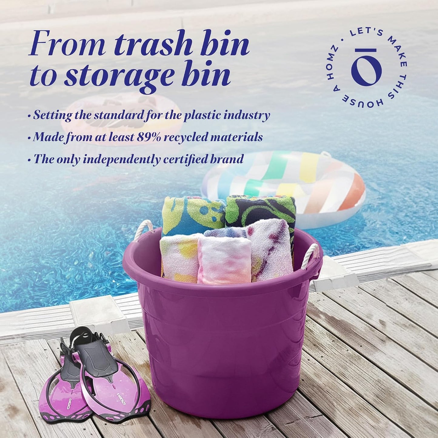 HOMZ 2-Pack Utility Tub, Large Plastic Storage Bucket with Rope Handles, 17 Gallon, Black - Portable Indoor and Outdoor Buckets for Kitchen, Laundry, Garden, Bathroom, and Garage Organization
