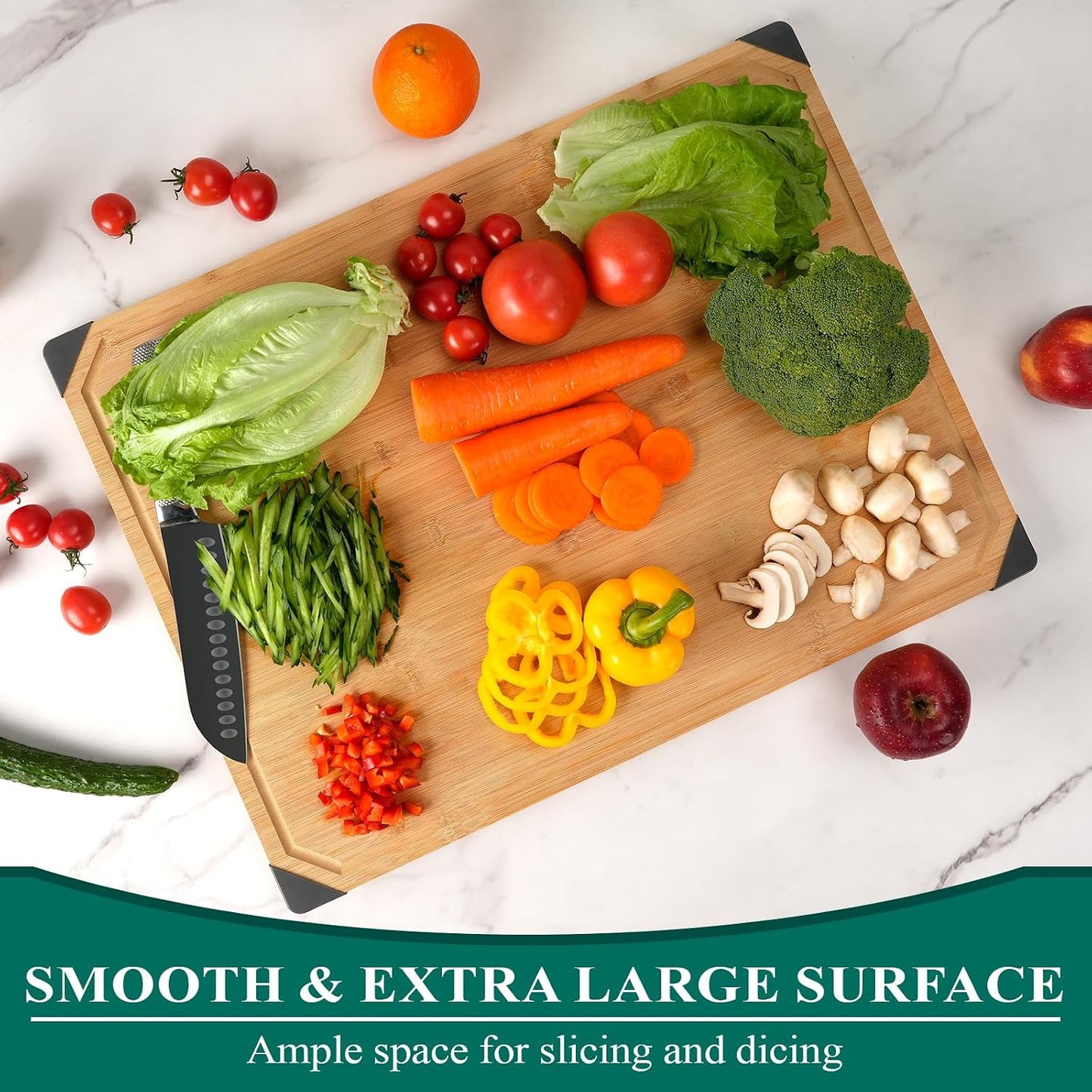 Bamboo Cutting Board, Empune 20" Wood Cutting Boards for Kitchen with Non-slip Rubber Feet Wooden Chopping Board for Meat and Vegetables, XXL