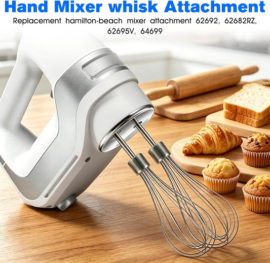 Hand Mixer Whisk Attachment Replacement Hamilton Beach Hand Mixer Attachments 62682RZ 62692 62695V 64699 62632R 62630R 62633R,Stainless Steel Hamilton Beach Hand Mixer Beater Parts - 2 Pack