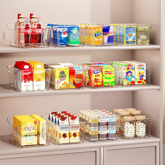 12 Pack Clear Plastic Storage Bins, Pantry Organizers and Storage, Multi-Use Clear Pantry Organizer Bins Storage Containers with Handles for Kitchen, Bathroom, Freezer, Cabinet, Office