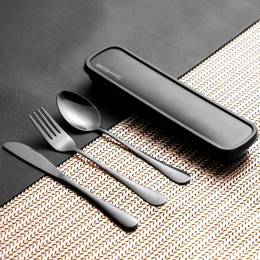 Portable Utensils Set with Case, 4pcs Stainless Steel Reusable Silverware for Lunch Camping School Picnic Workplace Travel, Lunch Box Includ Fork Spoon Knife,Easy to clean,Dishwasher Safe(Rainbow)