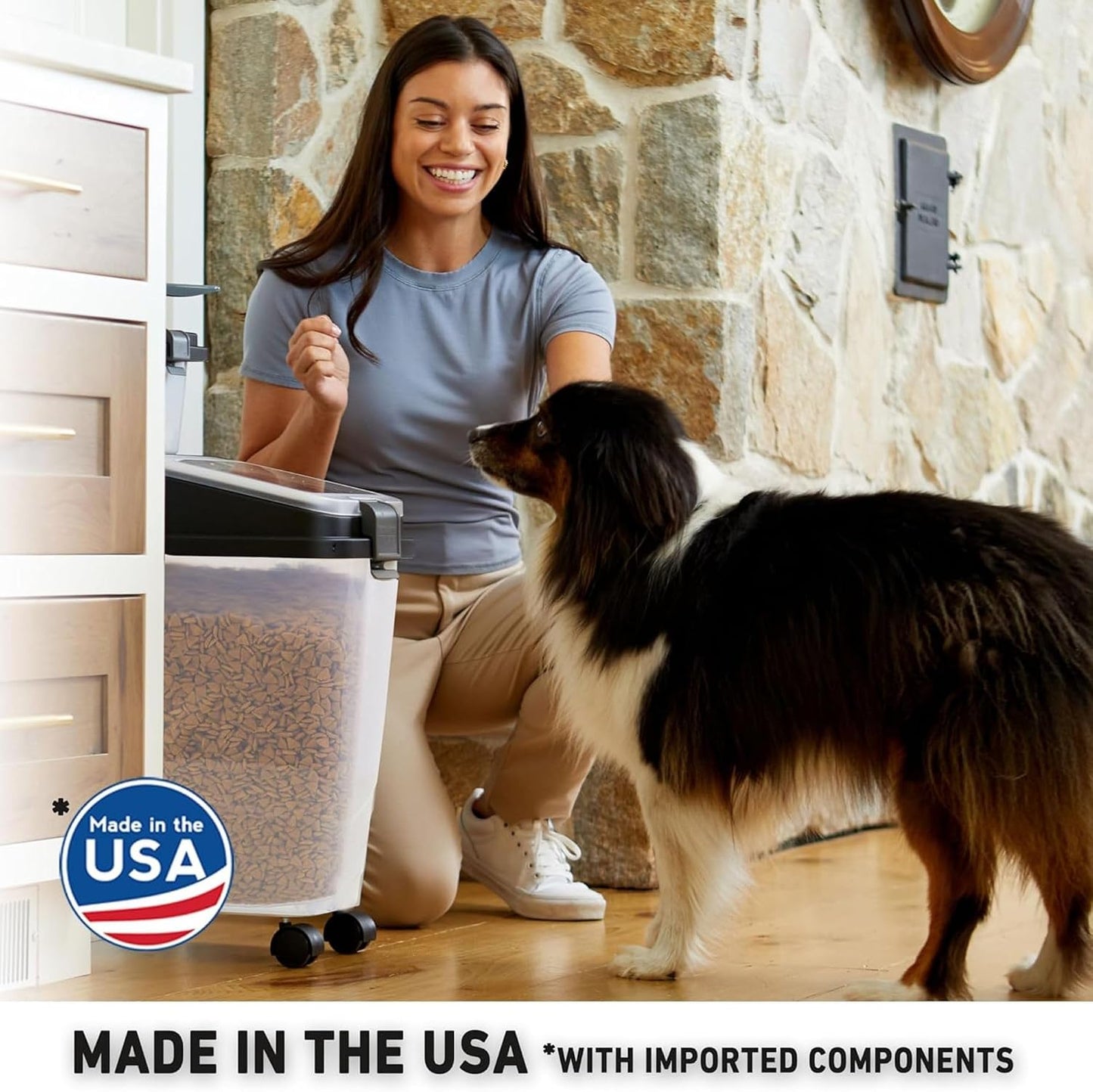 Mighty Tuff 3 Piece Airtight Dog Food Storage Container, Up to 36 lbs, with 5 lbs Dog Treat Container and Portion Scoop – BPA Free Airtight Pet Food Bin on Wheels