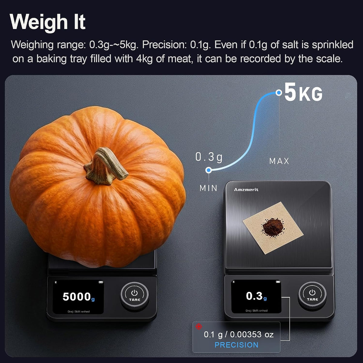 Smart Food Scale with Nutritional Calculator, USB Charging, 11lb