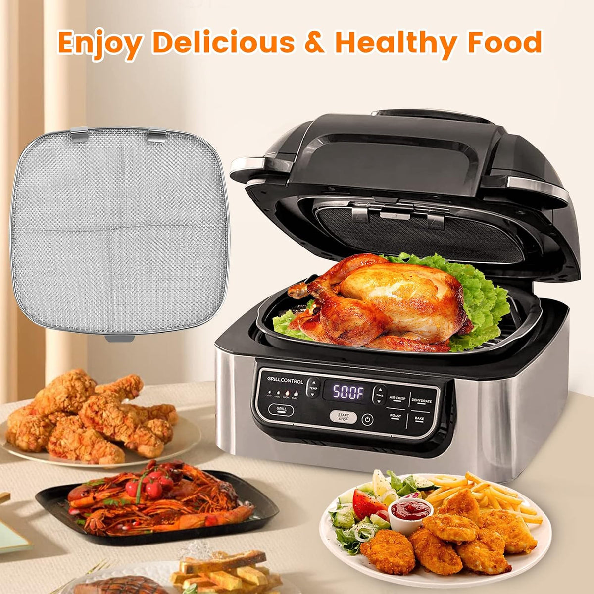 Stainless Steel Splatter Shield for Ninja Foodi AG301, Air Fryer Accessories Replacement Parts Fine Mesh Splatter Screen for Ninja Foodi 5 in1 Indoor Grill Air Fryer AG300,AG300C,AG301C,AG302,AG400