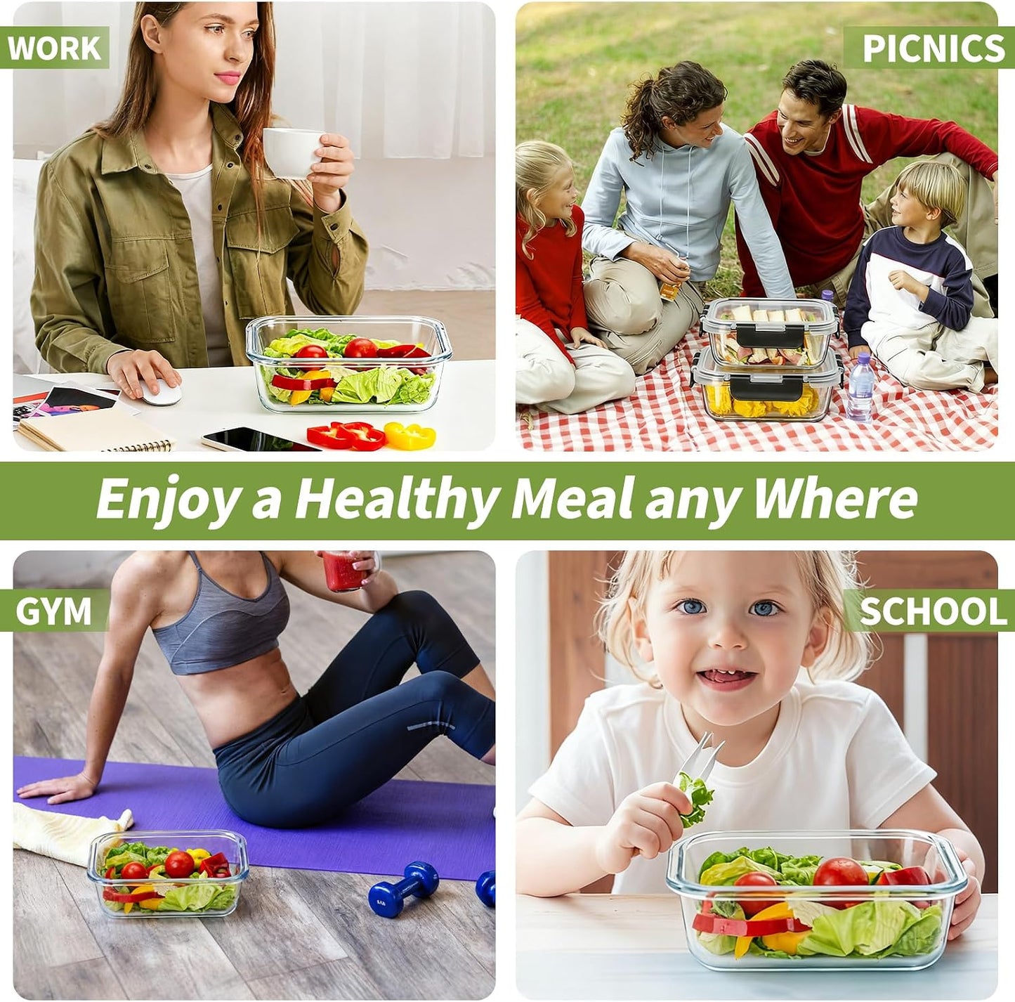 Glass Food Storage Containers with Lids Set of 6, 22 OZ Glass Meal Prep Containers for Lunch, Microwave, Oven, Freezer & Dishwasher Safe, BPA-Free