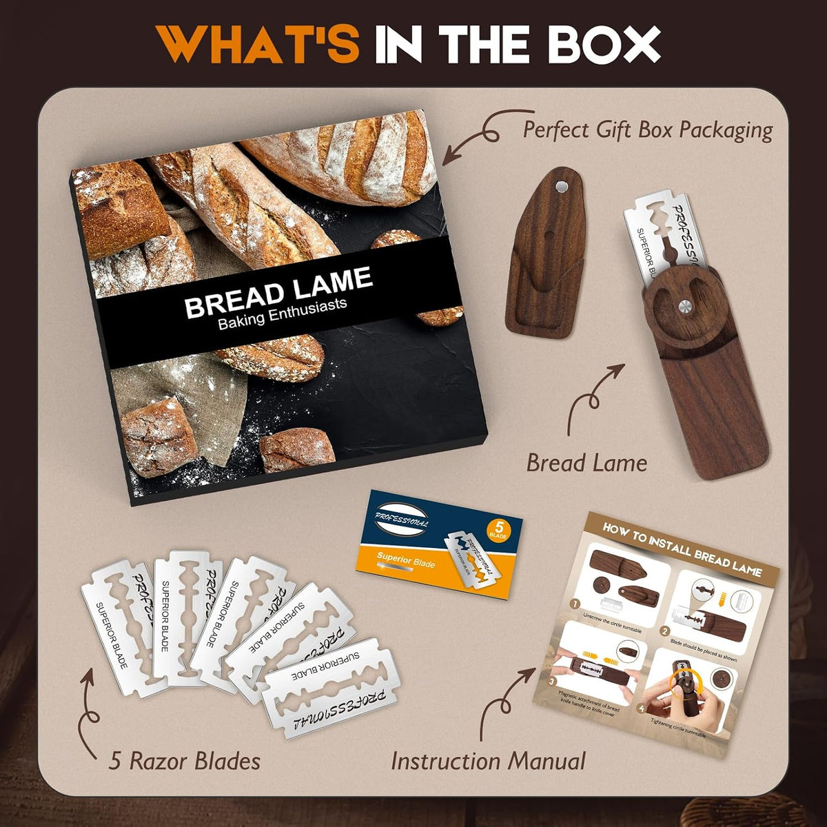 Upgraded UFO Bread Lame Dough Scoring Tool,Magnetic Sourdough Scoring Tool,Black Walnut Bread Lame Cutter Scoring Knife for Bread Baking Includes 5 Replaceable Razor Blades for Bread Baking