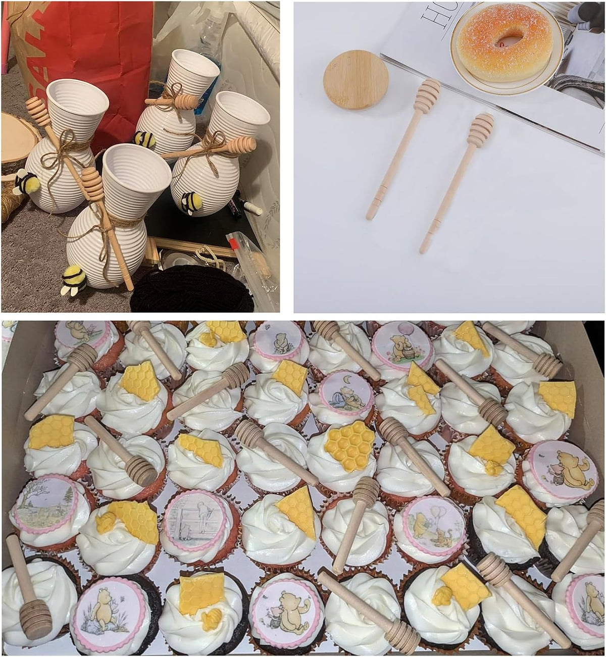 6 inch Wooden Honey Mixing Stirrer Dipper Stick Collecting Dispensing Drizzling Honey Spoon Dipper Jam Portable Wedding Party Gift (100, 6Inch)