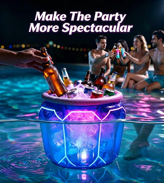 Inflatable Pool Bar with LED Light, Inflatable Floating Cooler with Color Changing Lights, for Summer, Hawaiian, Beach Theme, Pool Party Decorations & Drink Cooler