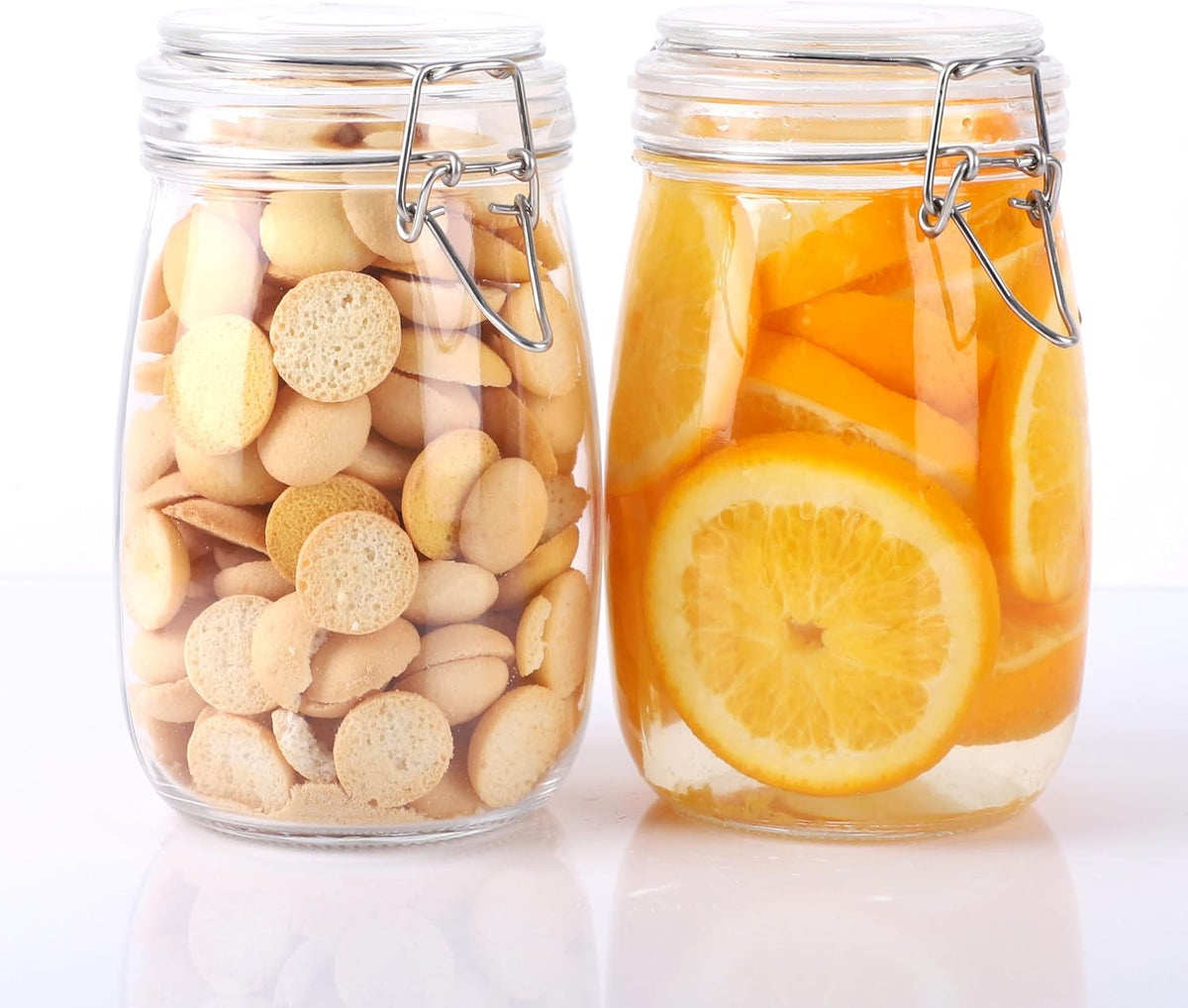 Glass Containers With Lids 16 Oz Wide Mouth Airtight Jars With Locking Lids 2 Pack Food Storage Canisters For Pantry Fridge Kitchen Rubber Sealed Glass Jars For Cereal, Oats, Sugar, Flour,Nuts,Candy