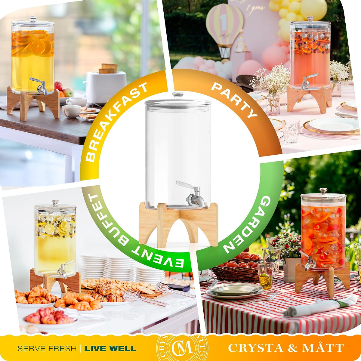 2.2 Gallon Glass Beverage Dispenser With Stand | Glass Water Dispenser With Stand | Leakproof Spigot | Ideal for Hot and Ice Cold Drinks | Perfect for Breakfast, Parties, Weddings