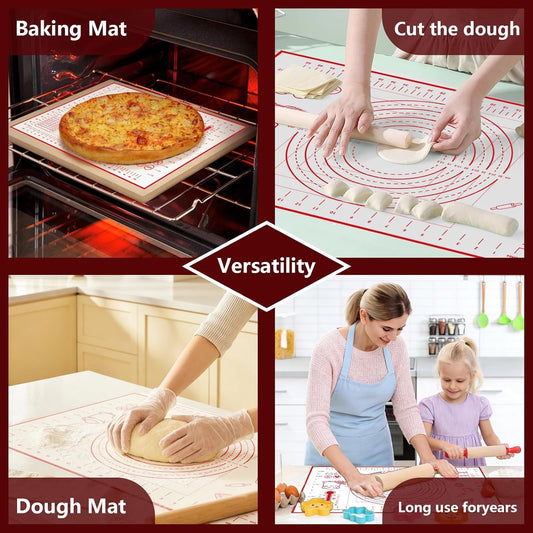 Silicone Pastry Baking Mat 16x24 Inch Large - Non-Stick Non-Slip Dough Rolling Mat with Measurement Markings for Kneading Pie Pizza Cookies Fondant Making Kitchen Counter Pad