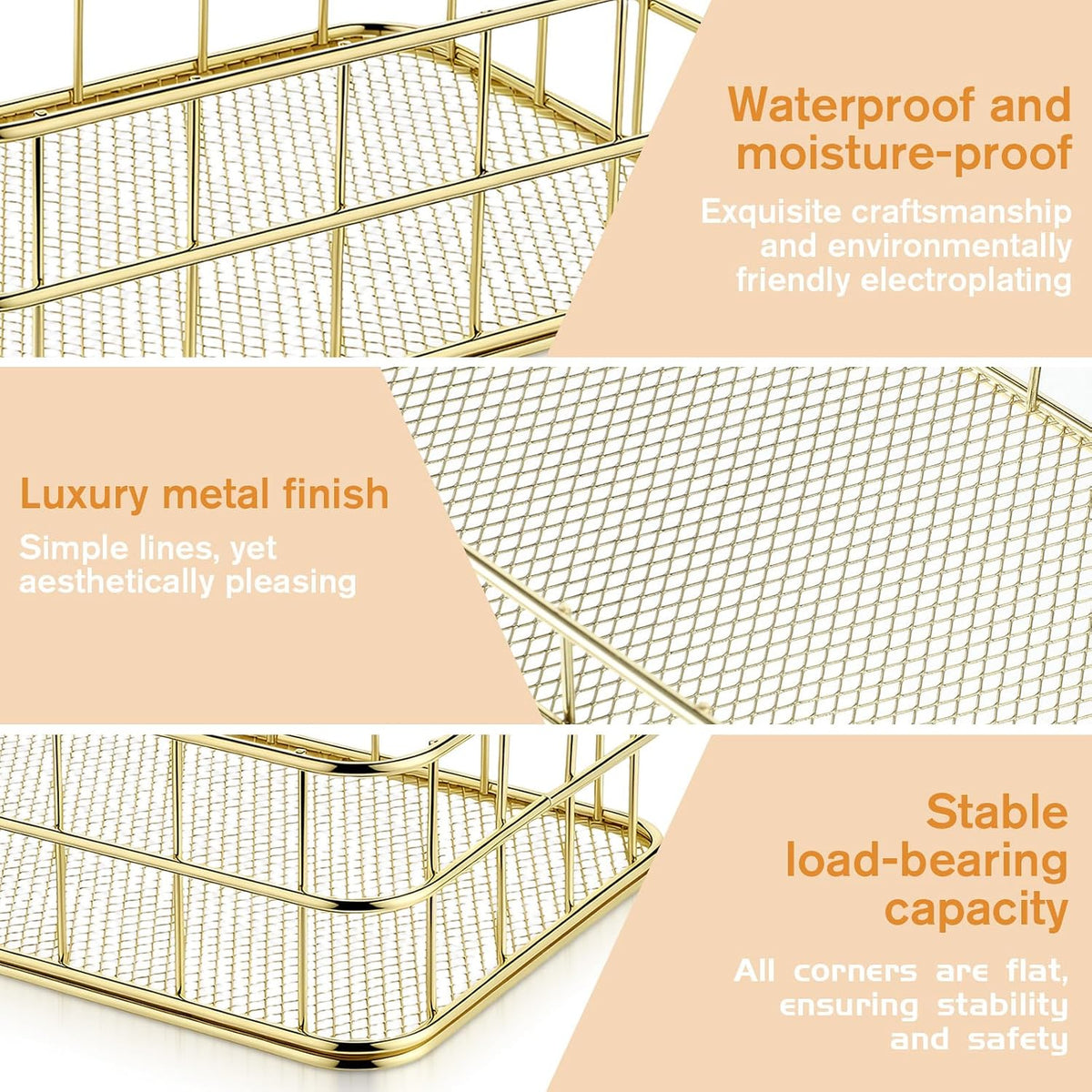 Gold Metal Wire Basket, 6.7 x 4.7 x 2.4 Inch Small Storage Basket Stackable Metal Wire Mesh Bin with Handles for Organizing, for Home Desk Pantry Bathroom Kitchen Countertop, Gold