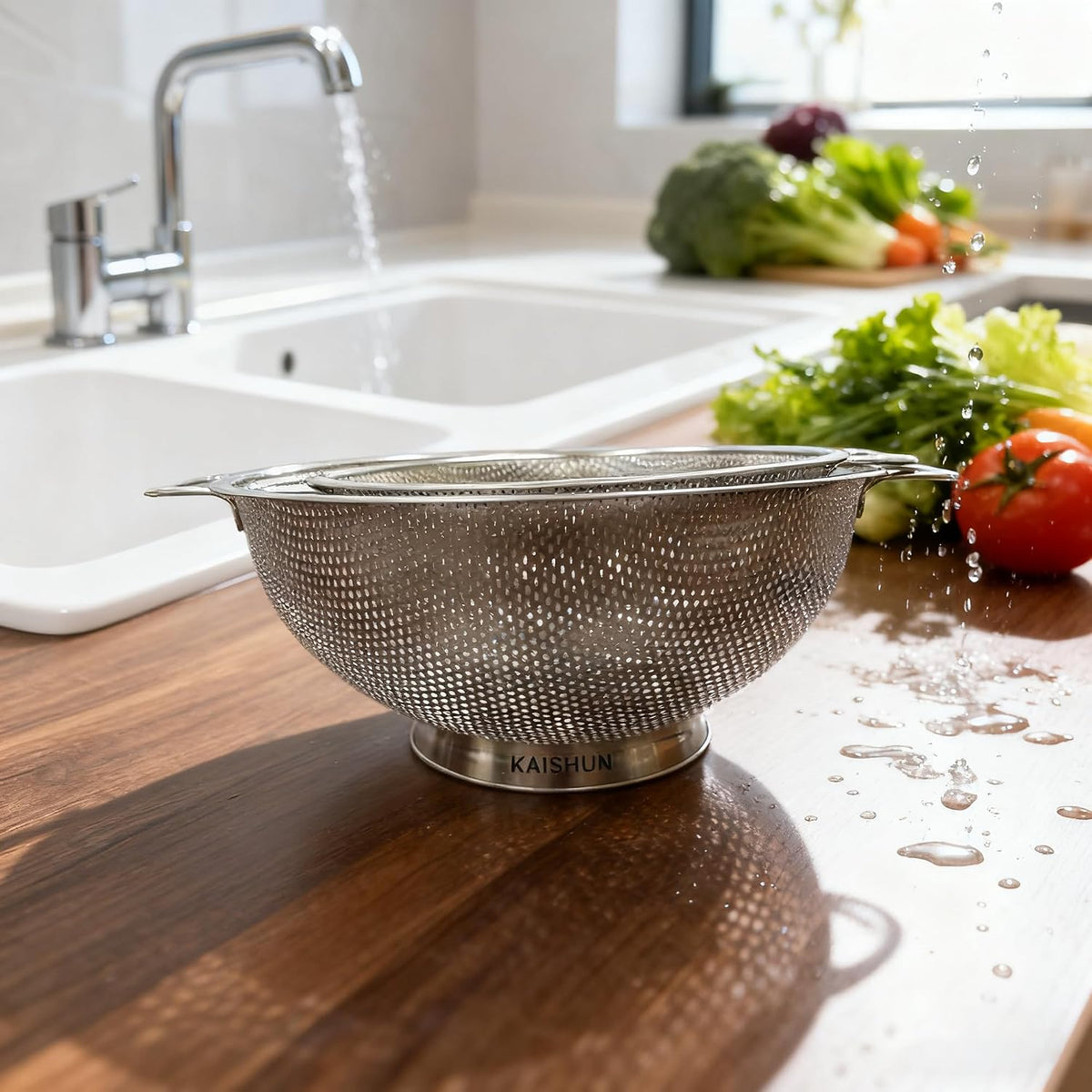 Kaishun Colander Stainless Steel 3-Quart,Strainer for Kitchen Food